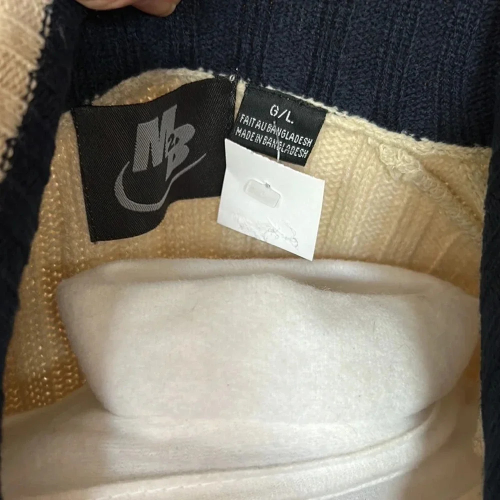 Vintage ,chunky knit/ cable  zip sweater,blue,cream,fisherman,grandpa core,NWOT - Picture 6 of 8